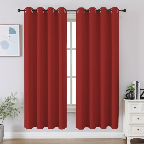 CUCRAF Red Blackout Curtains 63 inch Length 2 Panels Set, Room Darkening Drapes for Living Room Bedroom, Thermal Insulated Light Blocking Grommet Window Curtain (W52 x L63 Inch)