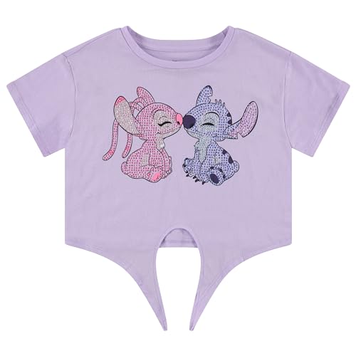 Disney Lilo and Stitch Girls Short Sleeve T-Shirt- Stitch & Angel Girls Tee with Rhinestones Sizes 4-16