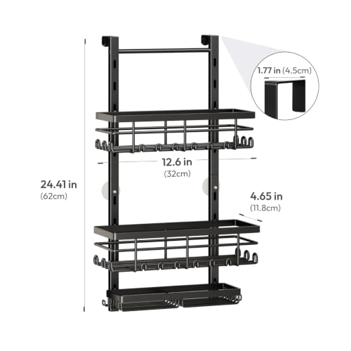 SWTYMIKI Over The Door Shower Caddy - 3 Tier Rustproof Hanging Shower Organizer with Adjustable Shelves, 28 Hooks & Soap Holder, Hanging Shower Rack Storage for Bathroom Accessories, Black by SWTYMIKI - Used condition - Image 7