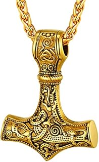 PROSTEEL Men Amulet Necklace-Thor's Hammer Pendant with Chain, 55+5CM Adjustable, Viking Jewelry -Stainless Steel/Gold Plated (Send Gift Box)