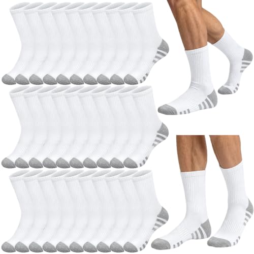 Looknniy 20 Pairs Crew Athletic Socks for Men Moisture Wicking Cushion Crew Socks for Sport Running Traveling (Color Z-White)