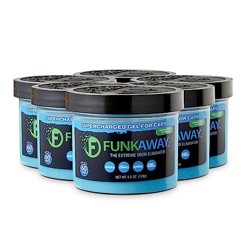 Image of FunkAway Supercharged Car Deodorizer Gel (4.5 oz - 8 Pack) Lasts Up to 30 Days, Car Air Freshener and Odor Eliminator for SUVs, Trucks and RVs, Odor Absorber that Attacks Funk at the Source