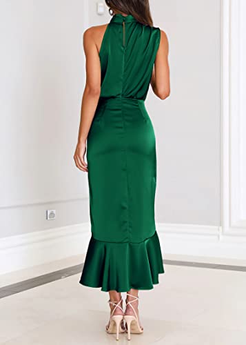 Image of KIRUNDO Women's Summer Satin Mock Neck Wedding Guest Dress