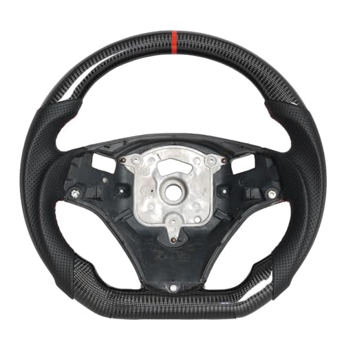JIANGGAI Real Carbon Fiber Steering Wheel, D-Shaped Flat Bottom Steering Wheel With Red Indicate Fit for BMW E-Series SSG Edition 2005-2012(Large Paddle Shifter Holes Version)