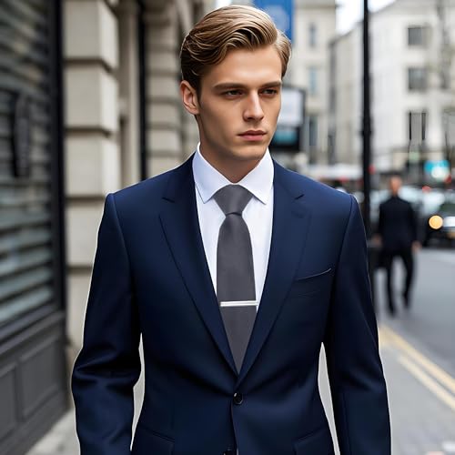 Image of YourTies Skinny Ties for Men Satin 2.4 inch Slim Necktie with Pocket Square Tie Clip Set Solid Color Wedding Party Business