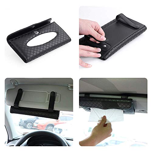 Automaze PU Leather Car Sun Visor Back Seat Tissue Napkin Box Holder, Interior Car Accessories (Black, Sun Visor Type)