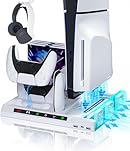 PS5 Slim Cooling Station，Charging Controller，Featuring Three Adjustable Cooling Fan，Compatible with Disc&Digital Editions,It's Playstation 5 Slim Ideal Accessories (White)