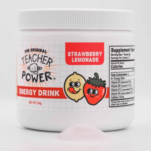 Teacher Power (The Original) In Strawberry Lemonade Sugar Free Energy Drink 70/Servings Per Jar 100Mg Caffeine With B Vitamins #TOP24