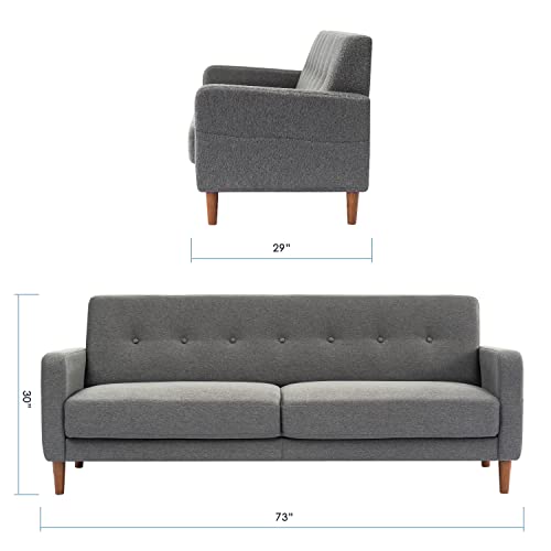 Mellow Adair Mid-Century Modern Sofa Couch With Armrest Pockets, Tufted Linen Fabric, Dark Heather Grey #TOP1