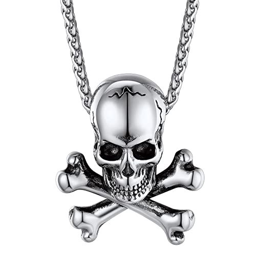 ChainsHouse Skull Necklace for Men, Retro Gothic Punk Jewelry Biker Necklace for Men Women Free Engraving Stainless Steel Dog Tag Pendant Necklace,with Gift Box 01. Flame -Black no custom