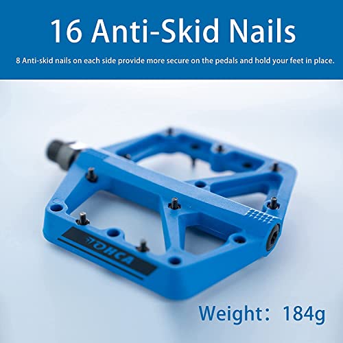 Lohca Mountain Bike Pedals Flat Mtb Bike Pedals Nylon Non-Slip Bearing 9/16" Bicycle Road Bike Pedals Lightweight Wide Platform For Bmx Staionary, Blue #TOP5