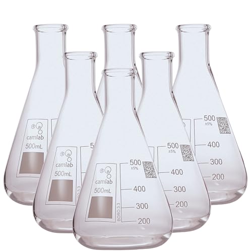 Fiole conique graduée 500ml et flacons Erlenmeyer résistants à la chaleur x6
