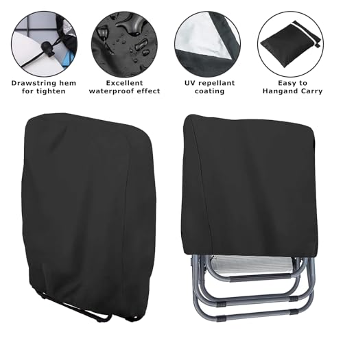 Miniatura 3 de Omtofo 2 Piezas Funda Para Silla Plegable Para Exteriores, 110 X 71 Cm Fundas De Plegable Para Tumbona De Tela Oxford Impermeable Antipolvo Anti-Uv Con Bolsa De Almacenamiento Negro