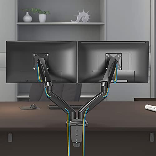 VonHaus - Dual Monitor Arm Full Motion for 17-32 Screens - Gas Spring Double Monitor Mount For Desk with Clamp and USB Port -180° Tilt, 360° Rotation & Twin 360° Swivel Arms - VESA up to 100mm