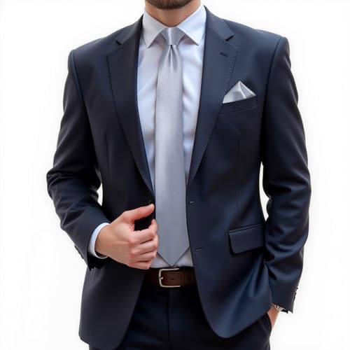 Image of DiBanGu Mens Solid Color Tie and Pocket Square Cufflinks Set