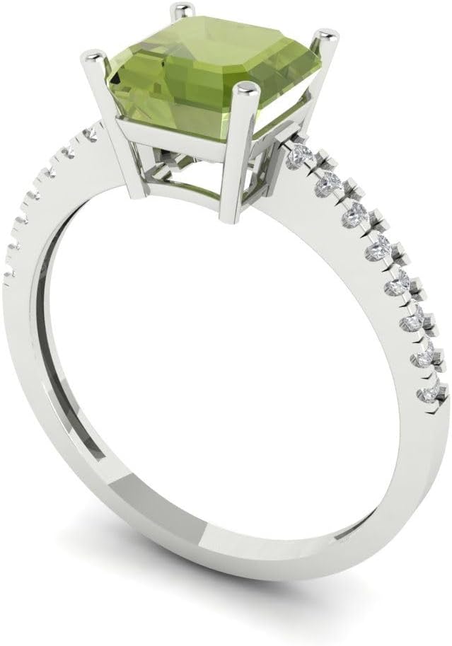 Clara Pucci 2.7 cttw Peridot 14K White Gold Solitaire with Accents Ring for Women - Cocktail Statement Fashion Jewelry Gift (6.5mm, Cushion Cut) - Image 2
