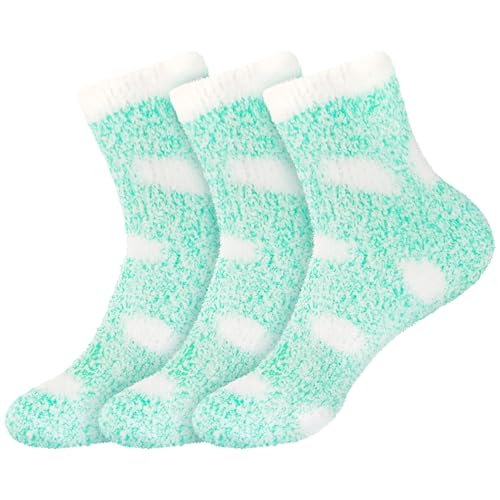 Image of BambooMN Women's Soft Warm Fuzzy Fluffy Polka Dot Cuff Crew Home Socks