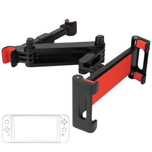 GEEKRIA Wspornik zagłówka samochodowego kompatybilny z Nintendo Switch/Switch OLED/Switch Lite i innymi minitabletami, regulowany wspornik zagłówka uniwersalny, tylny fotel samochodowy (czerwony)