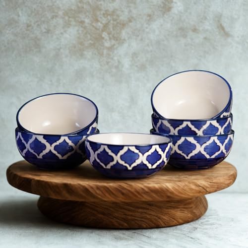 Image of Freakway Handcrafted Ceramic Bowls, Blue & White Patterned, Pack of 6