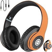 iJoy Bluetooth Headphones Over Ear, Wireless and Wired Foldable Headset Built-in Microphone, FM, Micro SD Card Slot - Orange Adults Kids Men Women