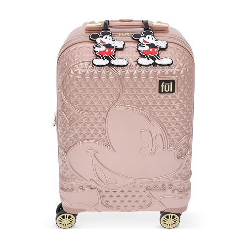 FUL Disney Mickey Mouse 22 Inch Carry On Luggage, Textured Hardshell Rolling Suitcase with Spinner Wheels and 2 ID Tags, Rose Gold