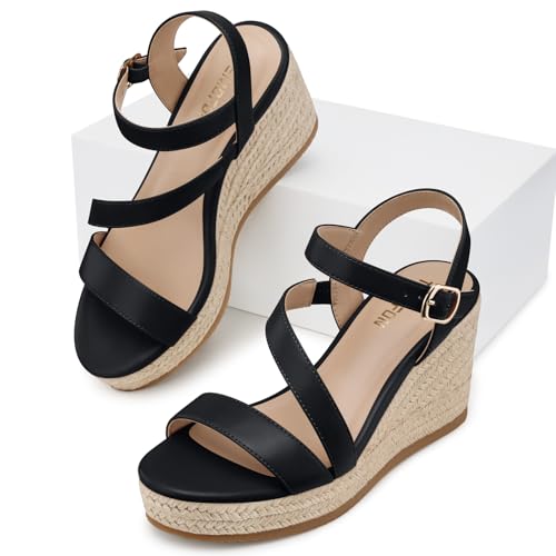 Image of TEMOFON Wedge Sandals for Women Platform: Espadrille Ankle Strap Buckle Wedge - Comfortable Dressy Summer Womens Sandals