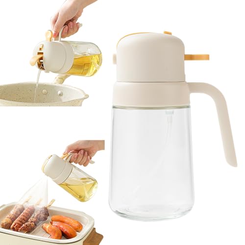 JIMMEAL Dispensador de aceite para cocina, pulverizador de aceite de oliva 2 en 1, dispensador de aceite de oliva para cocinar para freidora de aire, barbacoa, ensalada, 540 ml (beige)