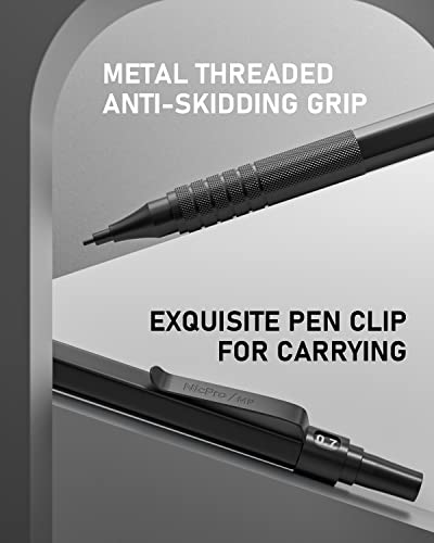 Nicpro 2 Pcs Mechanical Pencils 0.5Mm & 0.7 Mm With Case, Metal Artist Pencil Set With 4 Tubes Hb Lead Refills, 2 Erasers, 9 Eraser Refills For Art Writing Drafting, Drawing, Sketch, Black #TOP3