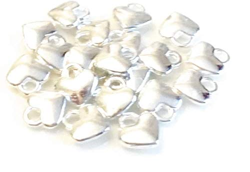 Angel Malone - Angel Malone 20 Pieces of Quality Plated 3D Double Sided Mini Puff Hearts Pendants Charms Jewellery Making Beads & Findings - UK SELLER (Silver)