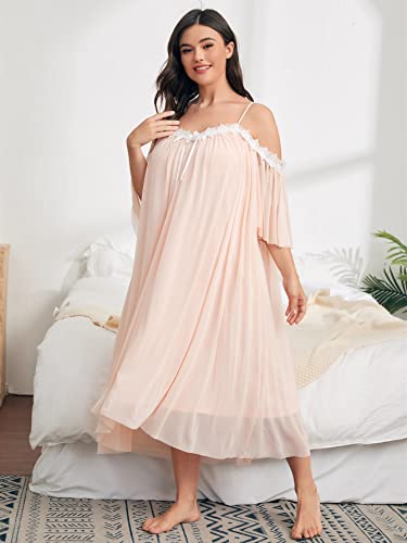 Verdusa Women's Plus Victorian Nightgown Mesh Sleepwear Pajamas Lounge Nightdress Pink 2Xl #TOP3