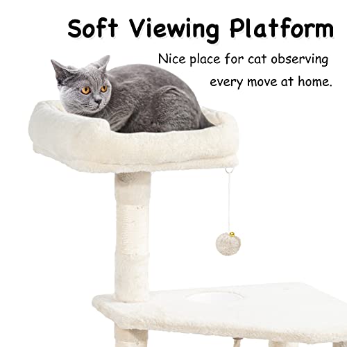 Hawsaiy Multi Level 51 Inch Cat Tree Tower For Indoor Cat Furniture Condo Activity Center Play House With Scratching Sisal Posts,Hammock,Ladder And Feeding Bowl #TOP4