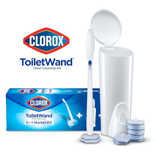 clorox toiletwand toilet bowl cleaner- toilet brush storage caddy and 6 disinfecting refill heads