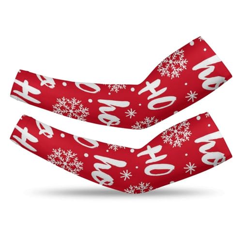 Xmkltbz 1 Pair Cooling Arm Sleeves, Unisex Warmer Spandex Sports Cover Uv Sun Protection for Cycling Golf Running S Print Santa Claus Laugh White Snowflakes On Red