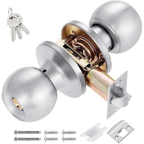 Faankiton Silver Door Knob Lockset with Keys Cover