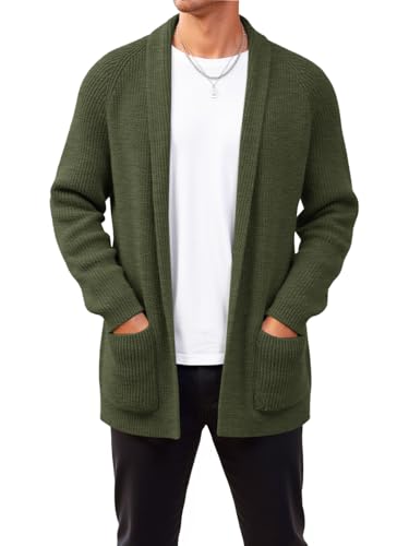 Image of Runcati Mens Shawl Collar Long Cardigan Casual Knit Open Front Sweater Fall Winter Thermal Cardigan Sweater