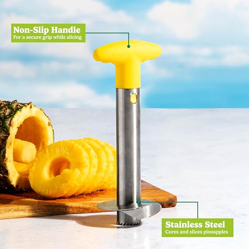 Tasty Pineapple Slicer, Stainless Steel with Non-Slip Handle, Cores & Slices Pineapples into Even Rings in Seconds, Easy to Use, Yellow - Image 5