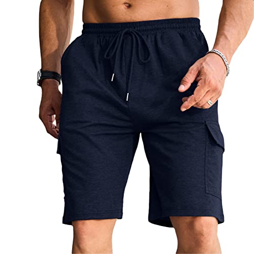 Ctu Mens Workout Elastic Waist Athletic Shorts Casual Lightweight Hiking Shorts With Pockets Navyblue #TOP2