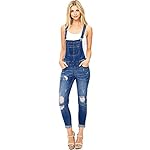 Women’s Juniors Ankle Length Skinny Leg Ripped distressed Denim Overalls www.denim.fit