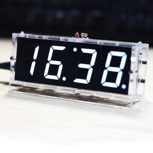 Risegun Kit D'horloge Numérique à 4 Chiffres DIY Horloge Numérique à LED Affichage Automatique de L'Heure/Température, Kit de Bricolage Électronique Horloge (Blanc)