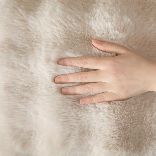 YAERTUN Pack of 2 Beige Thick Soft Wool Decorative Throw Pillow Covers 26x26 Inch 65x65cm Faux Fur Plush Fluffy Cushion Covers for Sofa Couch Bedroom by YAERTUN - Image 2
