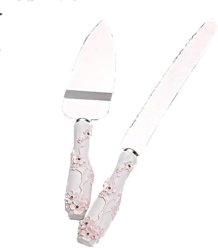 Juego de cuchillos para tartas de boda, pala, cubiertos de acero inoxidable, mango de resina, boda, fiesta, Acción de Gracias, Navidad (flor de