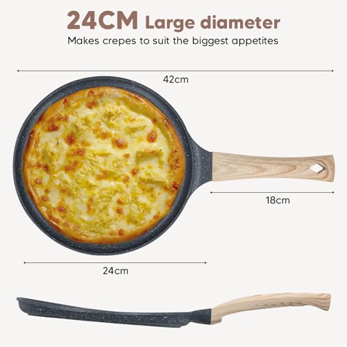 Foto von Crepe Pfanne 24cm Induktion, Antihaft Pfannkuchenpfanne mit Teigverteiler
