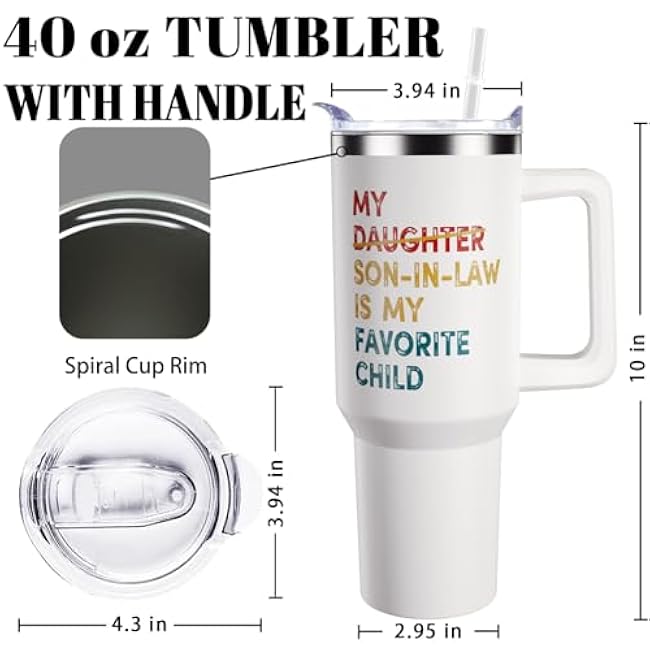 Gifts for Mother/Father In Law from Son In Law Funny Mother's/Father's Day Gifts for Mom Christmas Gift for Dad,40 oz Mom/Dad Tumbler with Handle Brithday Gift