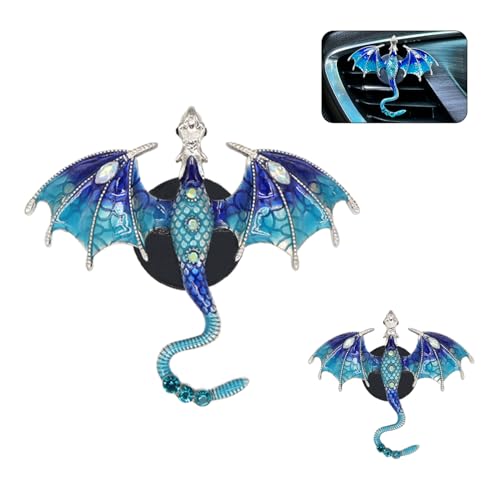 ORIESSE Bling Wyvern Car Air Freshener Vent Clips,2pcs Alloy Blue Enamel Dragon Vent Clips Car Accessories,Refillable Car Diffuser with Felt Mads,Coffee Fragrance Tablets