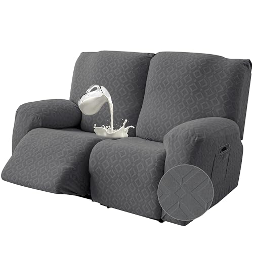Gennia Waterproof Recliner Loveseat Cover,Stretch Reclining Sofa Covers with Pockets,Washable Lazy Boy Recliner Slipcovers,Leakproof Couch Protector for Kids, Pets, Dog and Cat (2 Seat, Dark Gray)