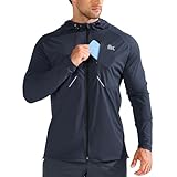 BROKIG Mens Aerolight Running Jacket, Lightweight Gym Tracksuit Hoodies Windbreaker Hiking Hooded Sweatshirts Zip Up (Medium, Navy)