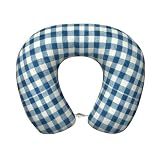 Qewfoju Neck Pillows for Sleeping Memory Foam Travel Pillows U Shaped Travel Neck Pillow Soft Headrest Pillow Suitable for Planes Car Office - Dusty Blue Gingham 4