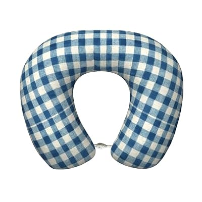 Qewfoju Neck Pillows for Sleeping Memory Foam Travel Pillows U Shaped Travel Neck Pillow Soft Headrest Pillow Suitable for Planes Car Office - Dusty Blue Gingham 4