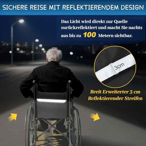 Gucass Rollstuhltasche aus Oxford-Stoff wasserdichte Rollstuhltasche Hinten, Rollstuhl Zubehör Aufbewahrungstasche Tasche für Rollator Rollstuhl Tasche mit Reflektierenden Streifen Groß, Schwarz