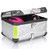 MOCOERL Baúl para Motocicleta Universal, Top Case Moto de Aluminio Impermeable, con Respaldo Cerradura de Seguridad, Caja Trasera para Casco Plata (65L) 705S